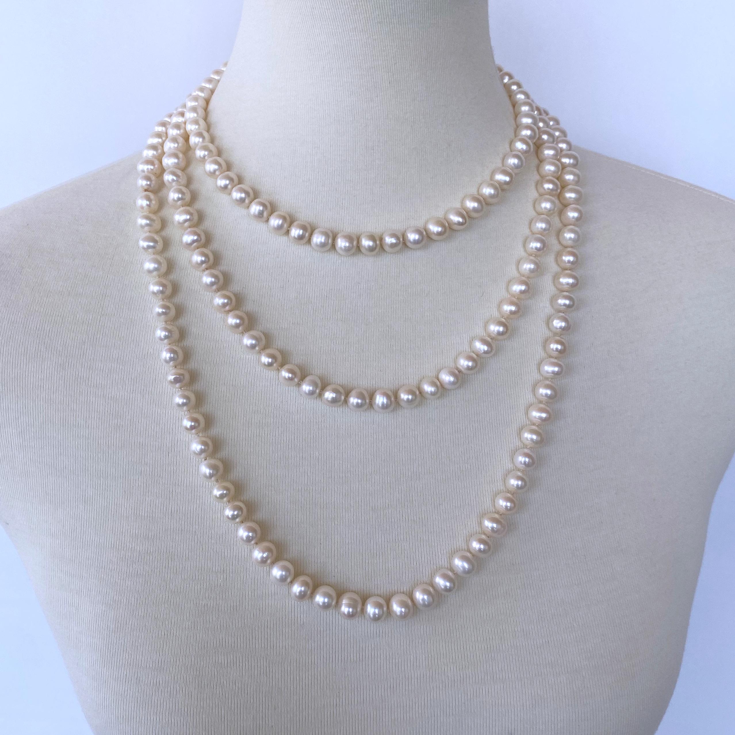 Marina J. Long Pearl Knotted Necklace with 14k Yellow Gold Ball Clasp 3