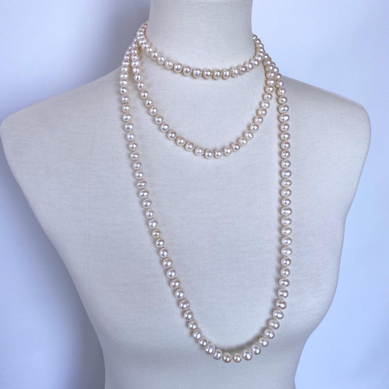 Marina J. Long Pearl Knotted Necklace with 14k Yellow Gold Ball Clasp