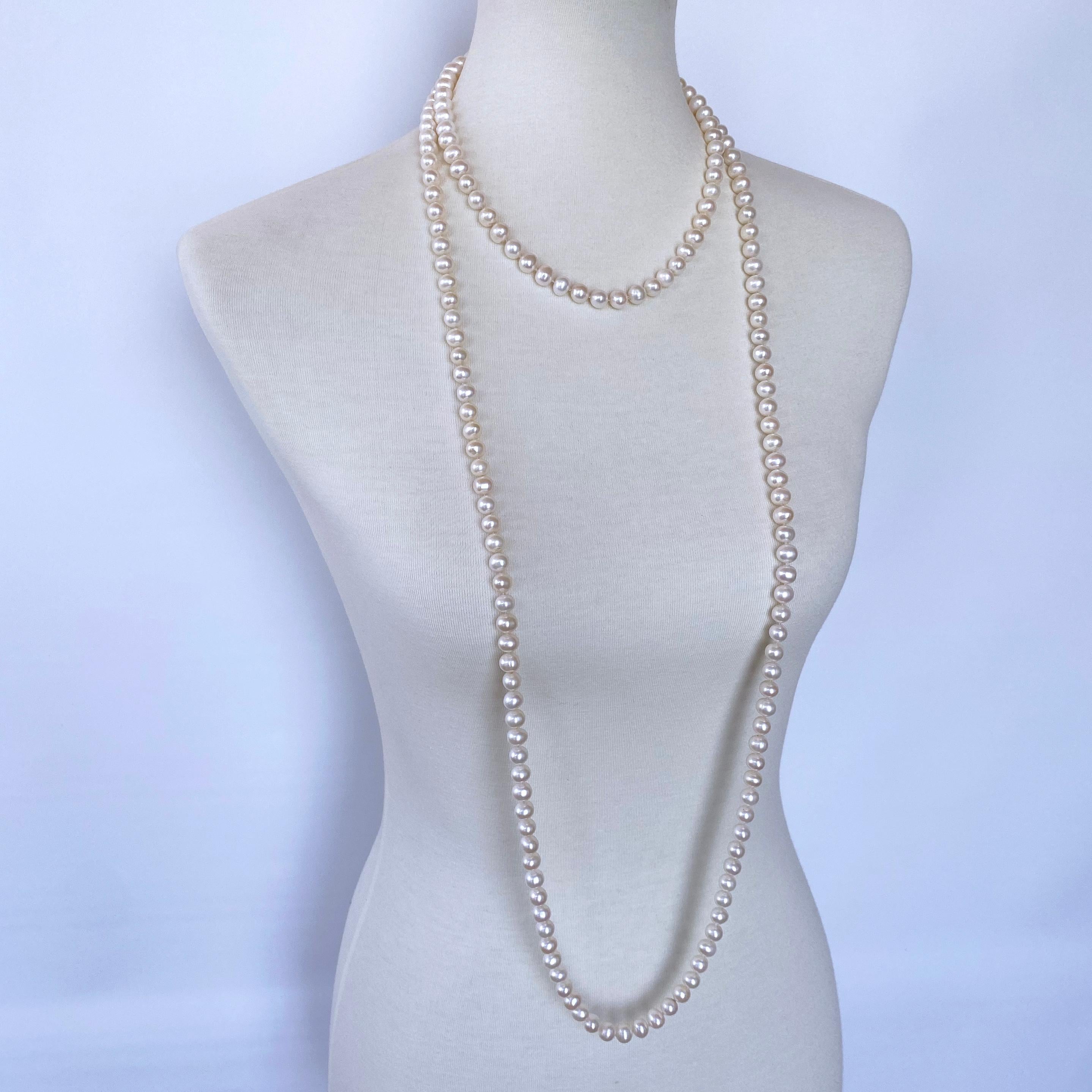 Women's or Men's Marina J. Long Pearl Knotted Necklace with 14k Yellow Gold Ball Clasp