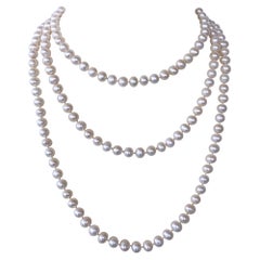 Marina J. Long Pearl Knotted Necklace with 14k Yellow Gold Ball Clasp