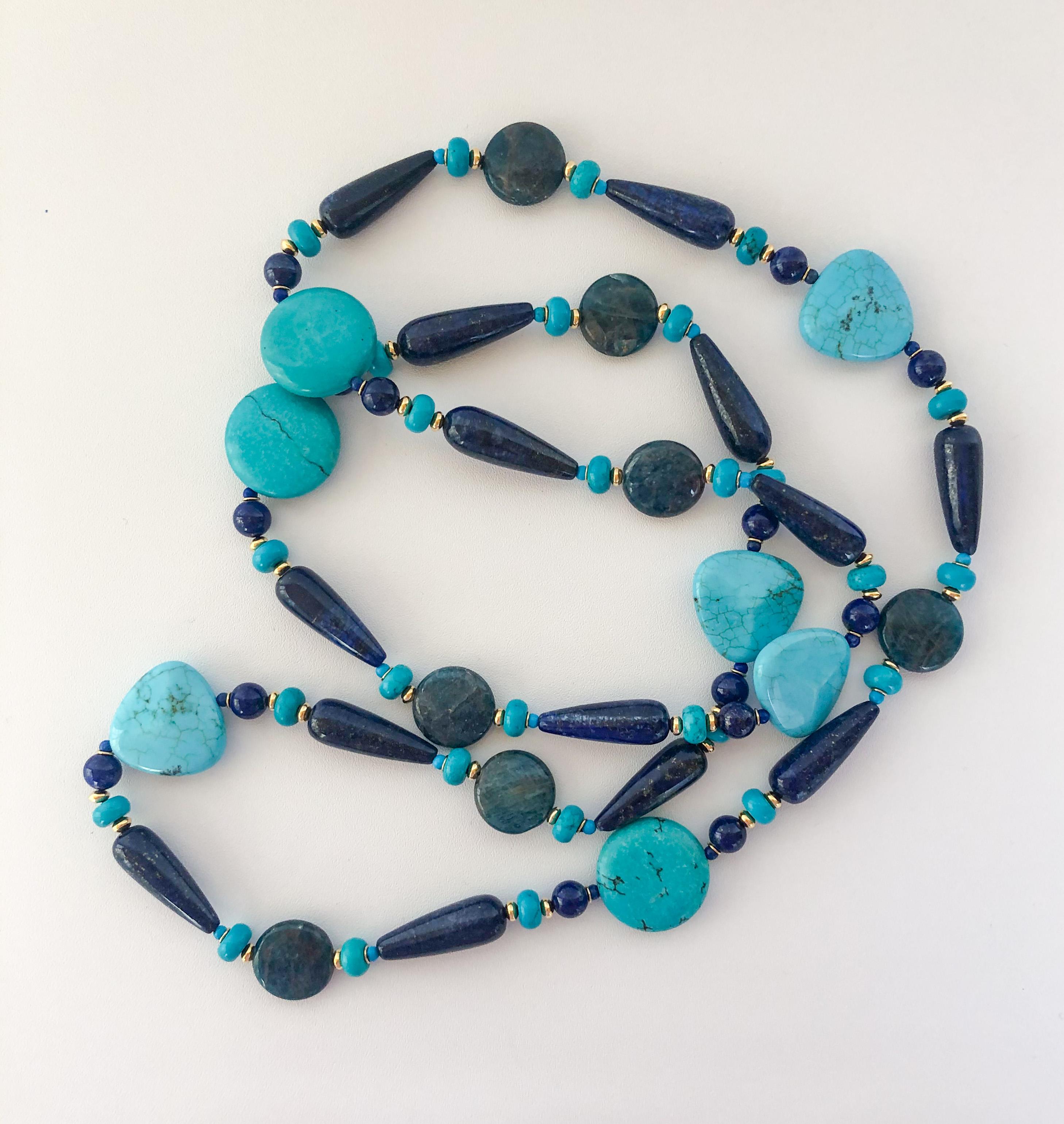 Artisan Marina J. Turqouise, Lapis Lazuli, Appatite Long Necklace 