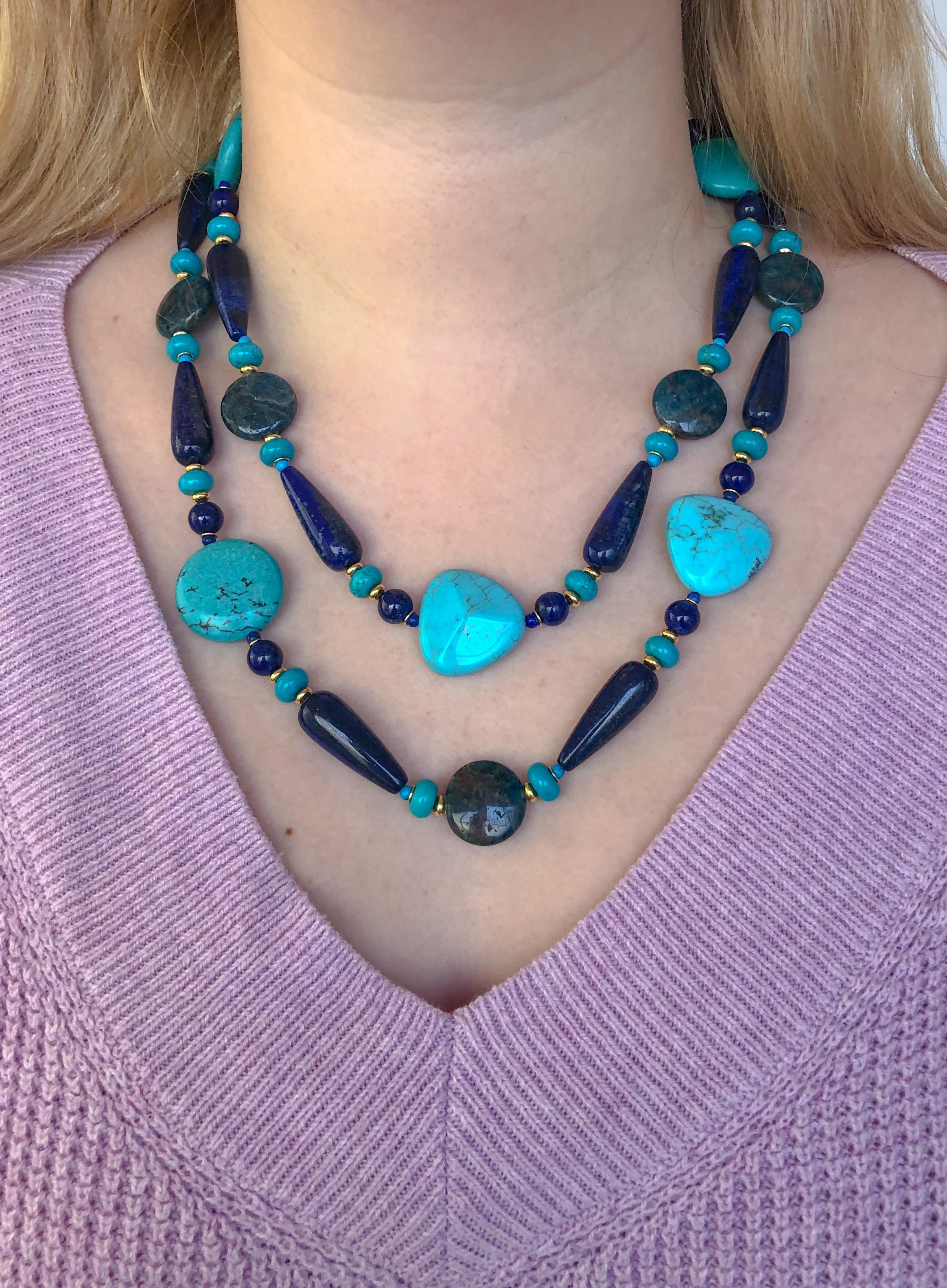 Bead Marina J. Turqouise, Lapis Lazuli, Appatite Long Necklace 