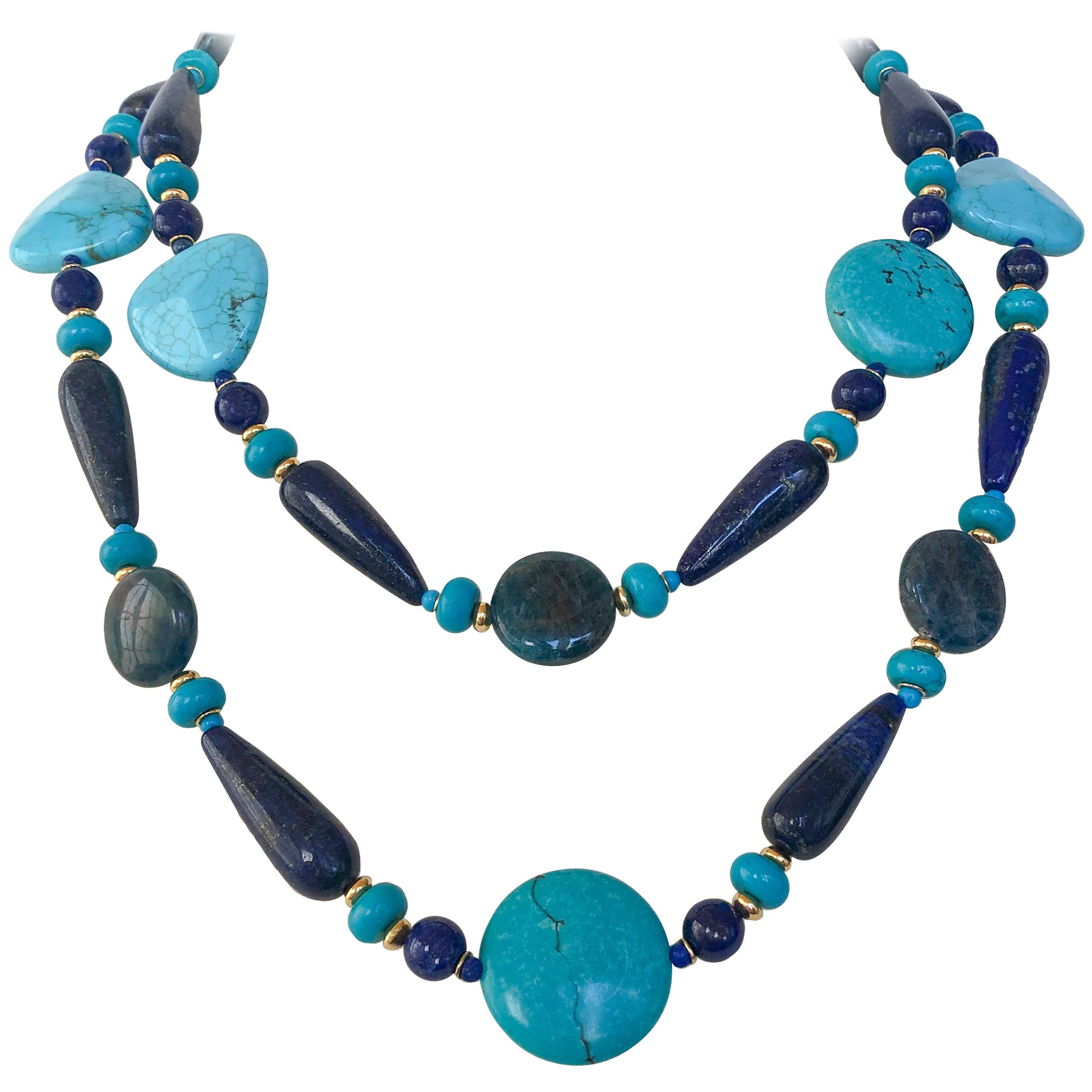 Marina J. Turqouise, Lapis Lazuli, Appatite Long Necklace 