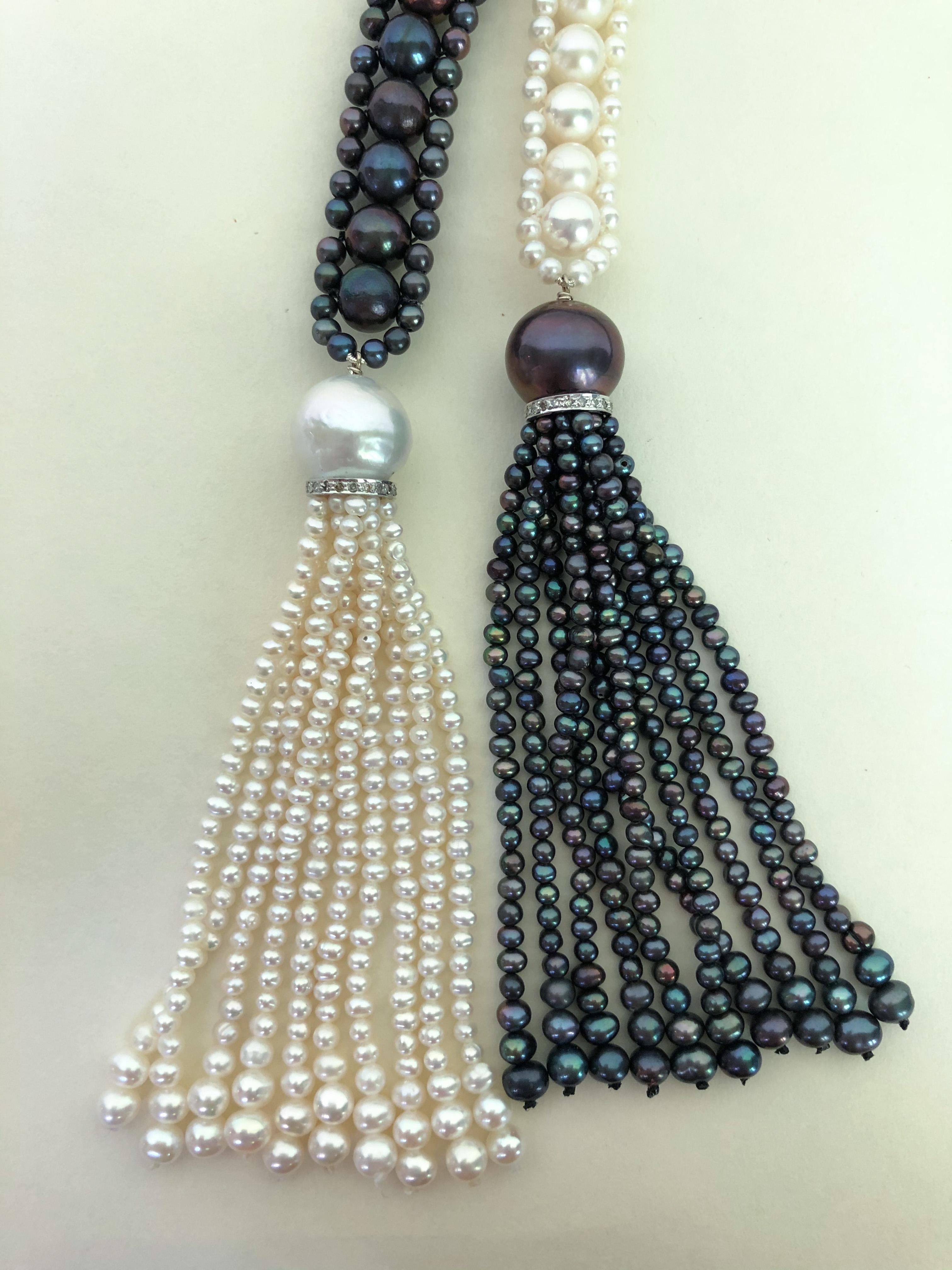 Marina J. Long Woven Black and White Pearl Sautoir Necklace in Art Deco Style 4