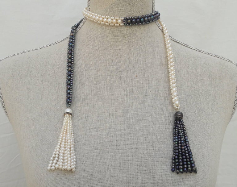 Marina J. Long Woven Black and White Pearl Sautoir Necklace in Art Deco ...