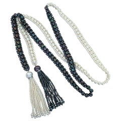 Marina J. Long Woven Black and White Pearl Sautoir Necklace in Art Deco Style