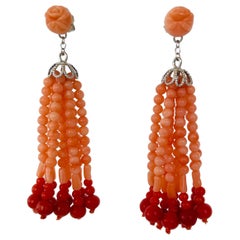 Marina J. Mediterranean Coral Tassel Earrings with 14K White Gold