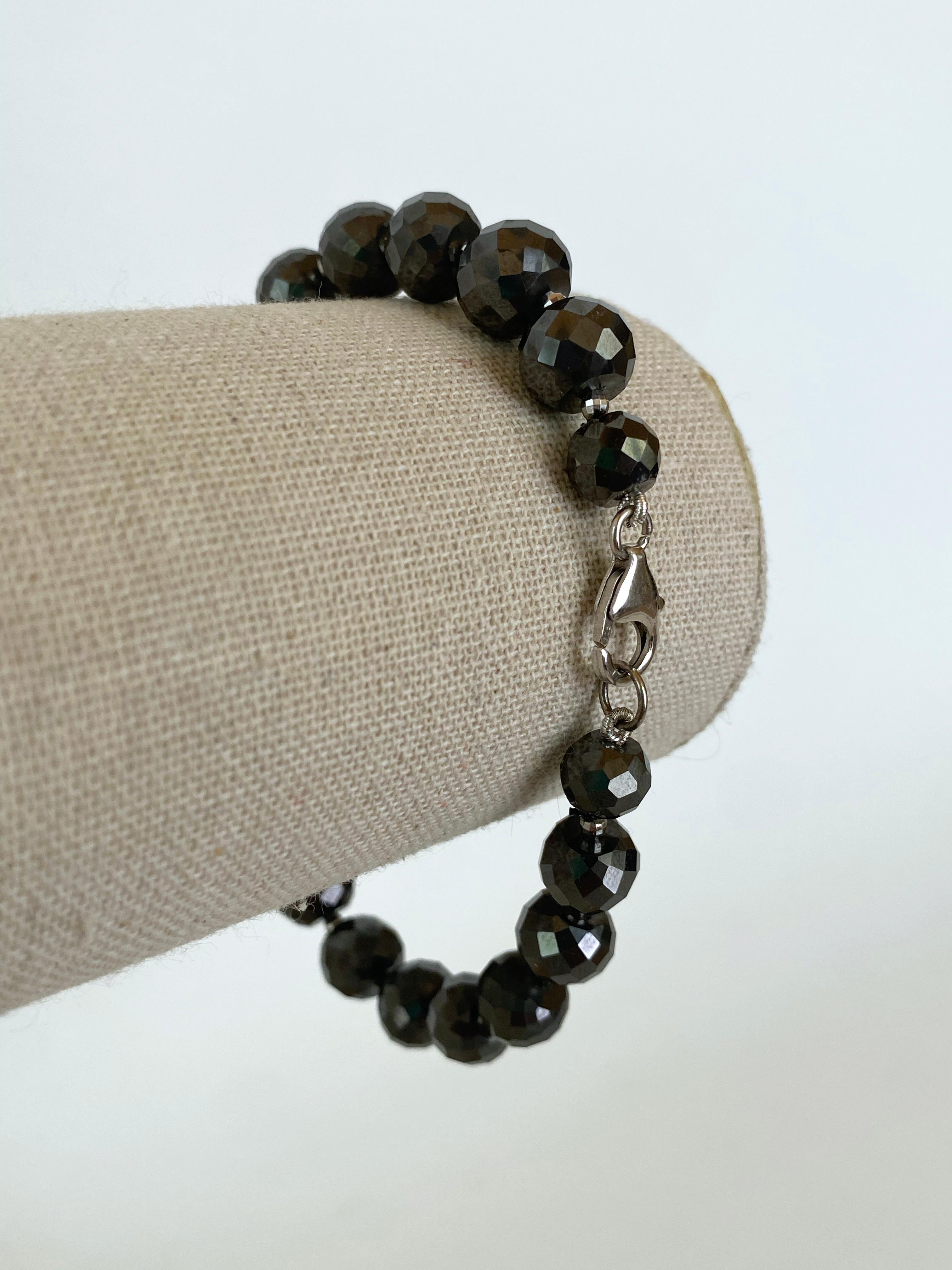 Artisan Marina J. Men's Bracelet with Black Spinel & Faceted Silver Rhodium Beads For Sale