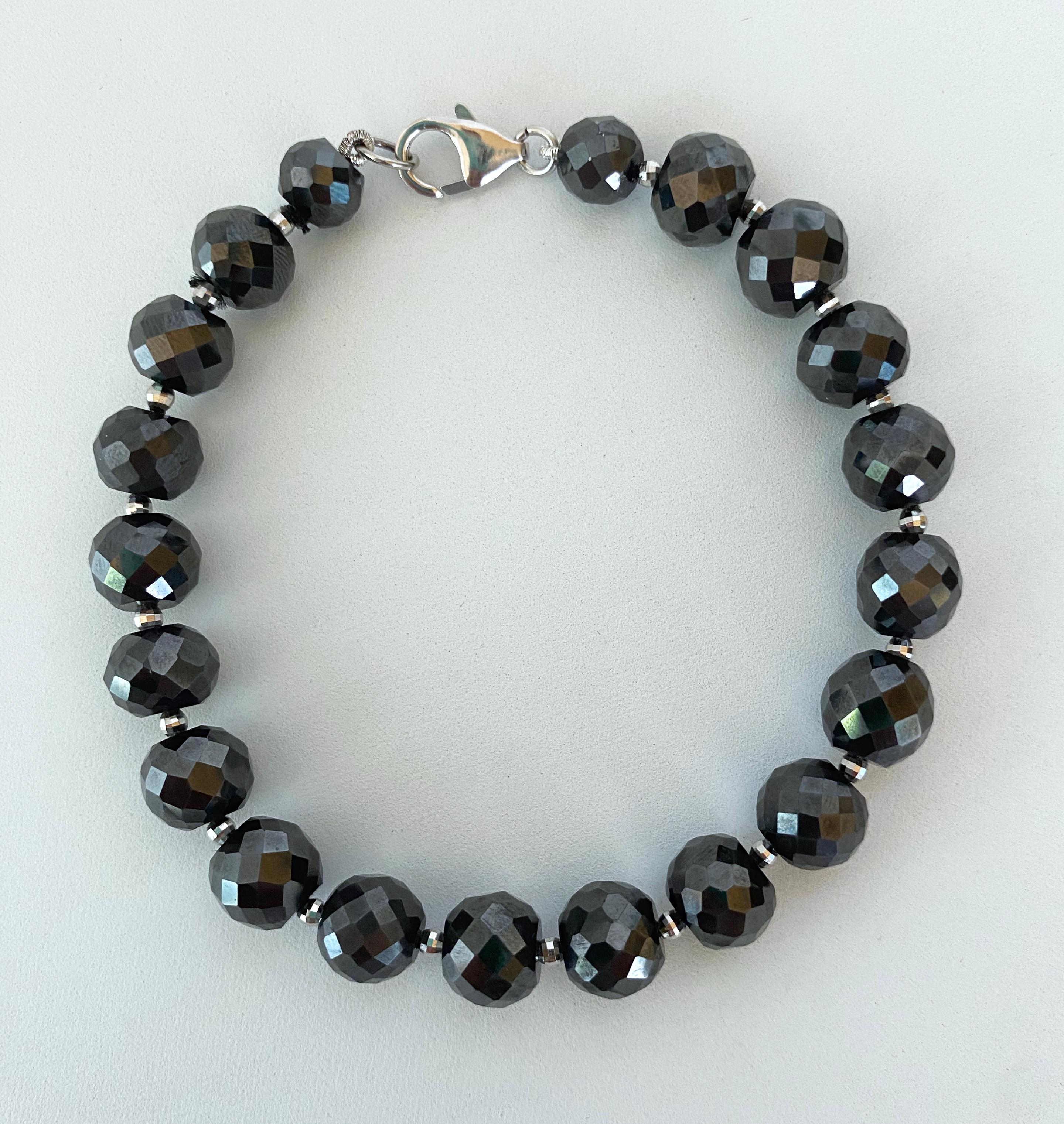 Marina J. Men's Bracelet with Black Spinel & Faceted Silver Rhodium Beads For Sale 3
