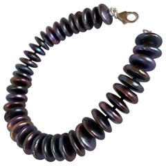 Marina J Men's or Unisex Black Pearl Flat Round Beaded Bracelet