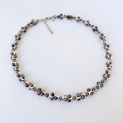 Marina J. Unisex Silver Geometric Black Pearl Necklace with Adjustable Clasp