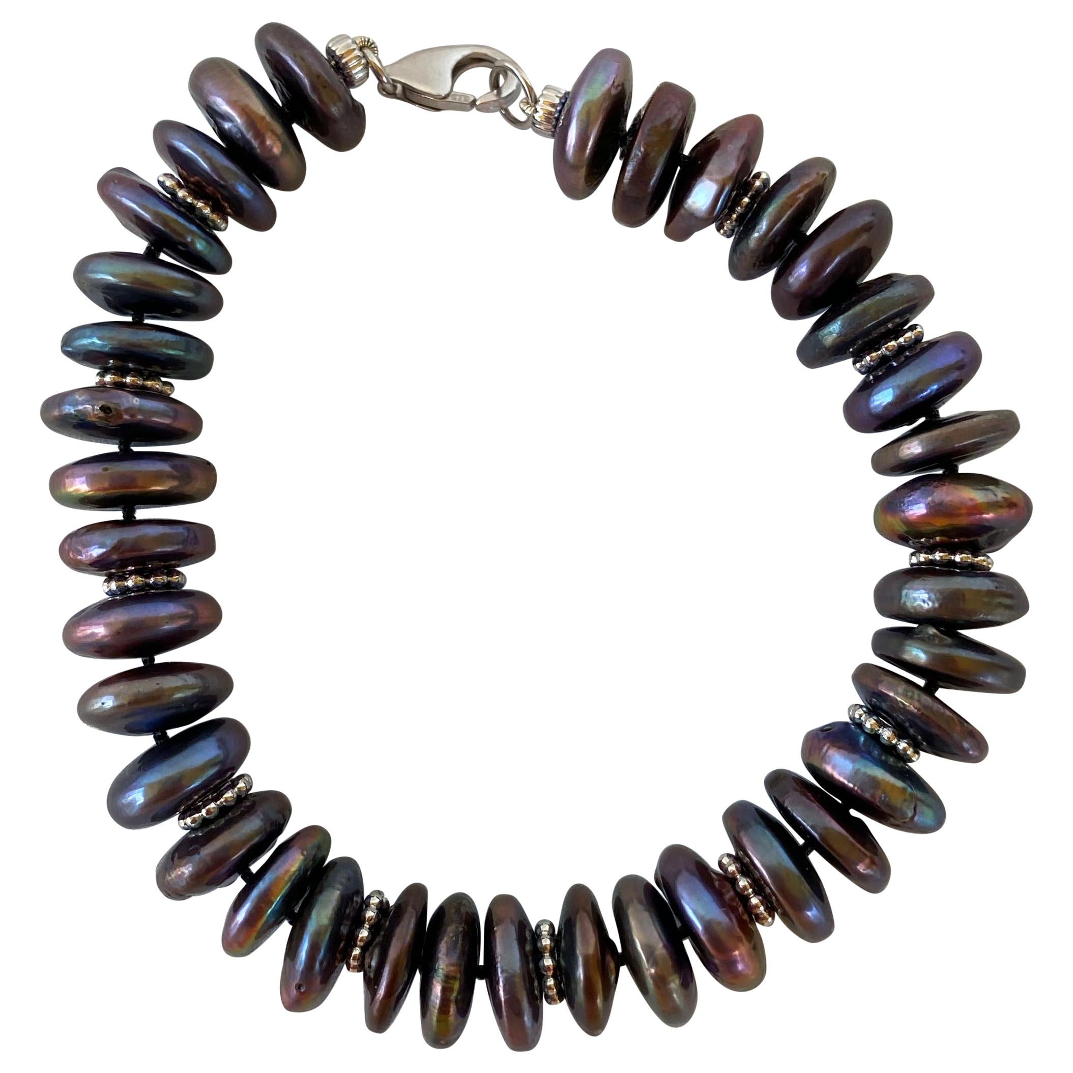 Marina J. Men
s / Unisex Black Pearl and Silver Rhodium-Plated Roundale Bracelet