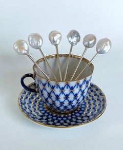 Marina J. Regalo para el Día de la Madre, Juego de cucharas vintage bañadas en plata con perlas barrocas