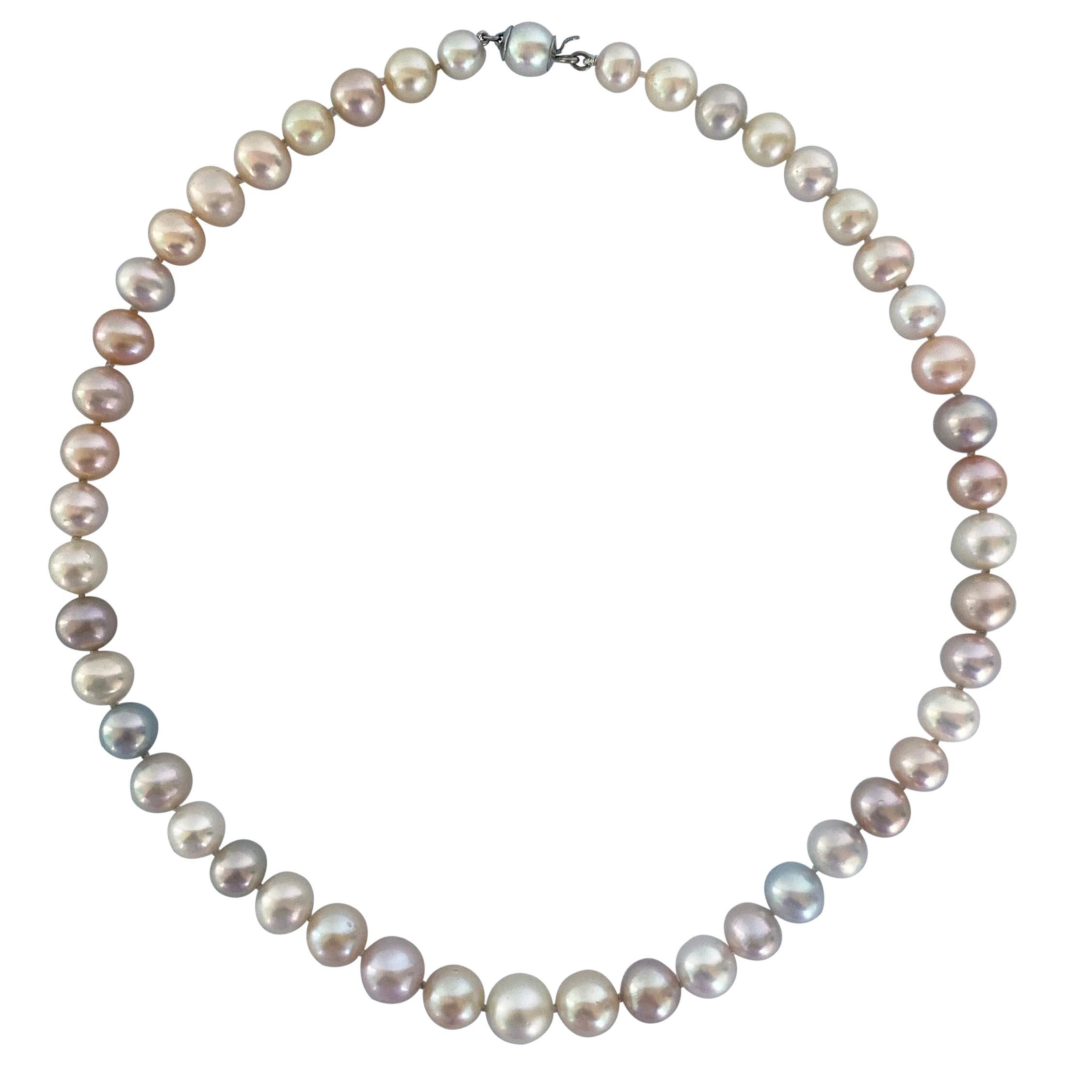 Marina J. Collier de perles multicolores avec fermoir en or blanc 14 carats