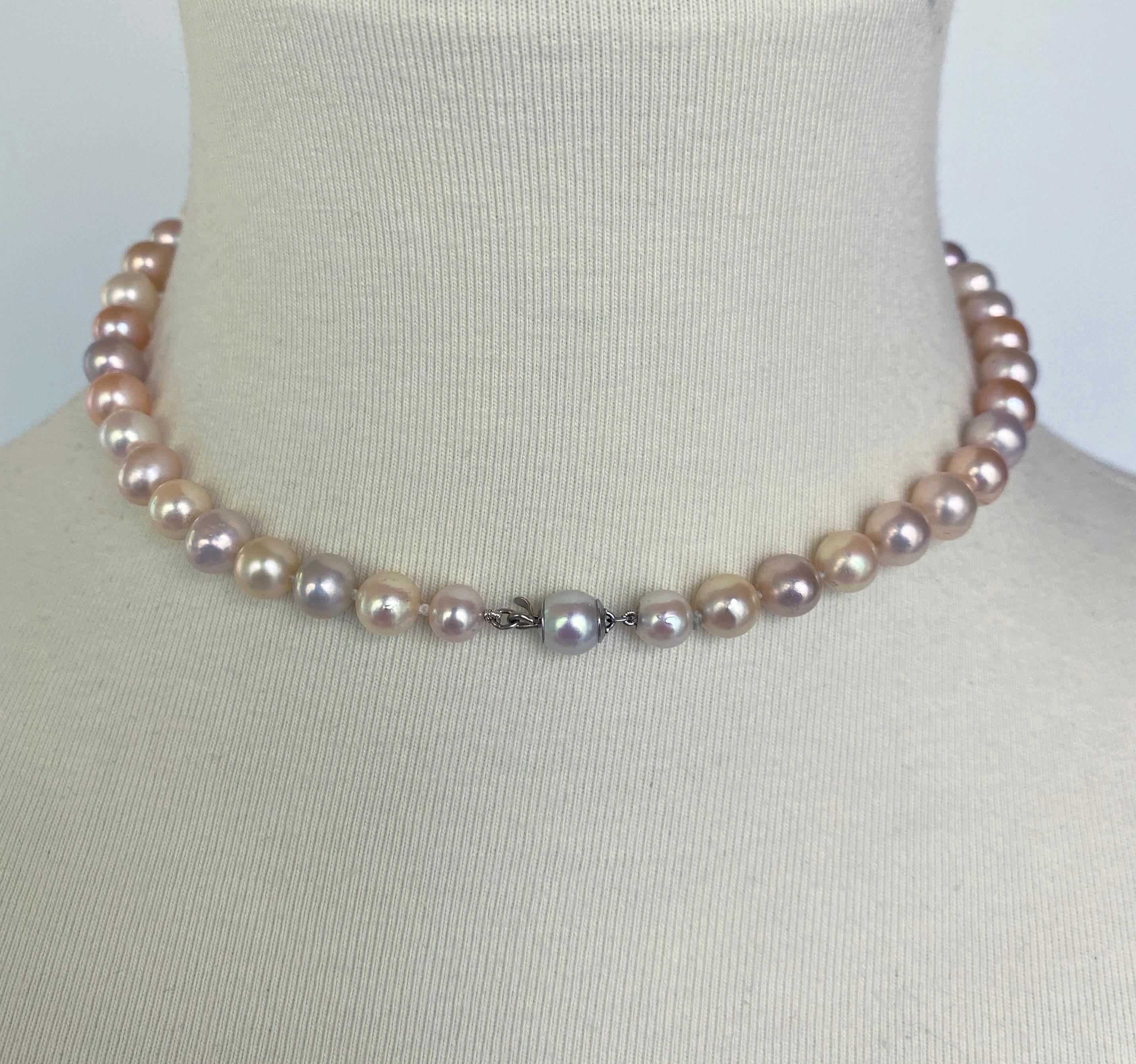 Artisan Marina J. Multi Colored Pearl Necklace with 14k White Gold Clasp For Sale