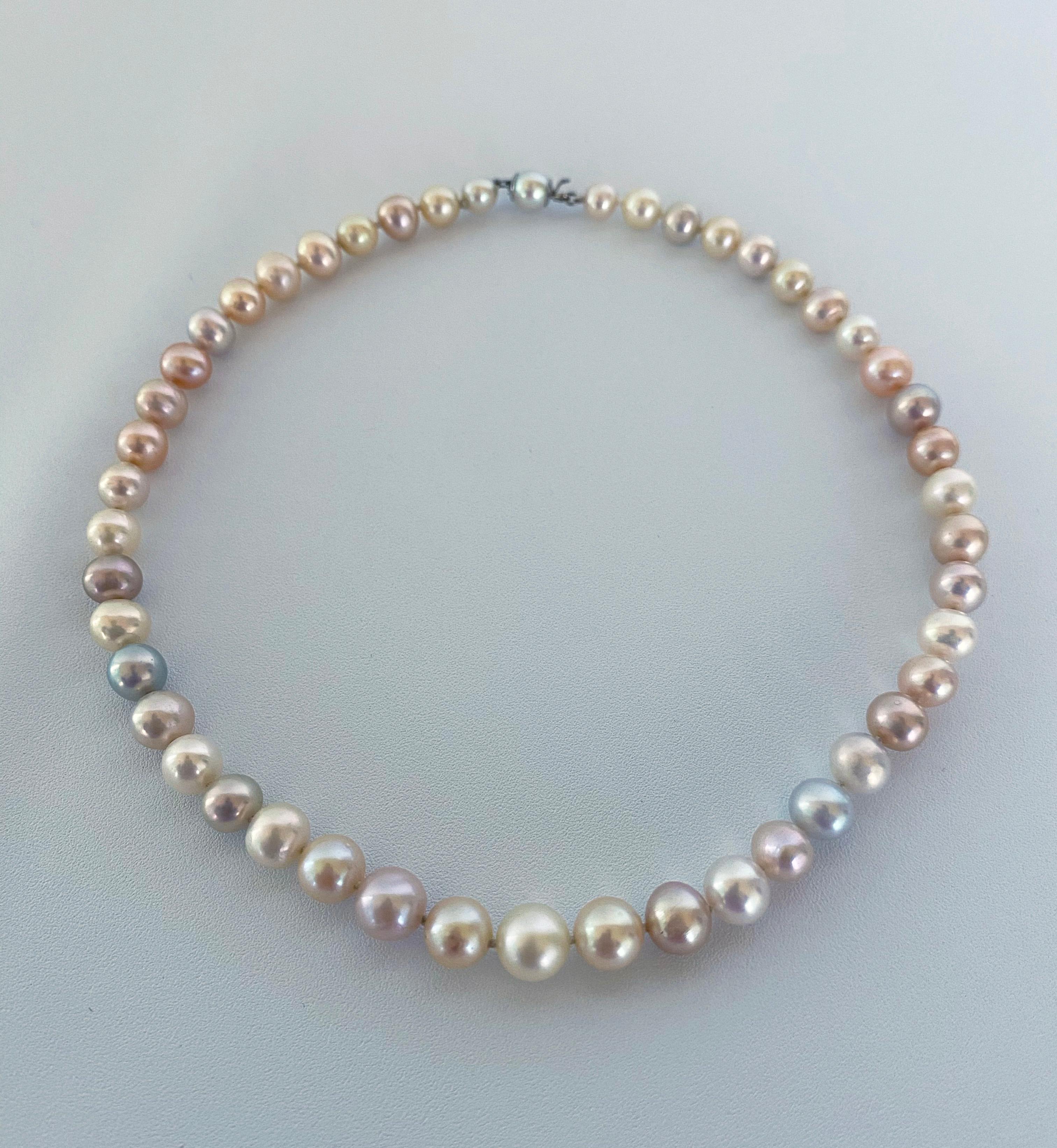 Bead Marina J. Multi Colored Pearl Necklace with 14k White Gold Clasp For Sale