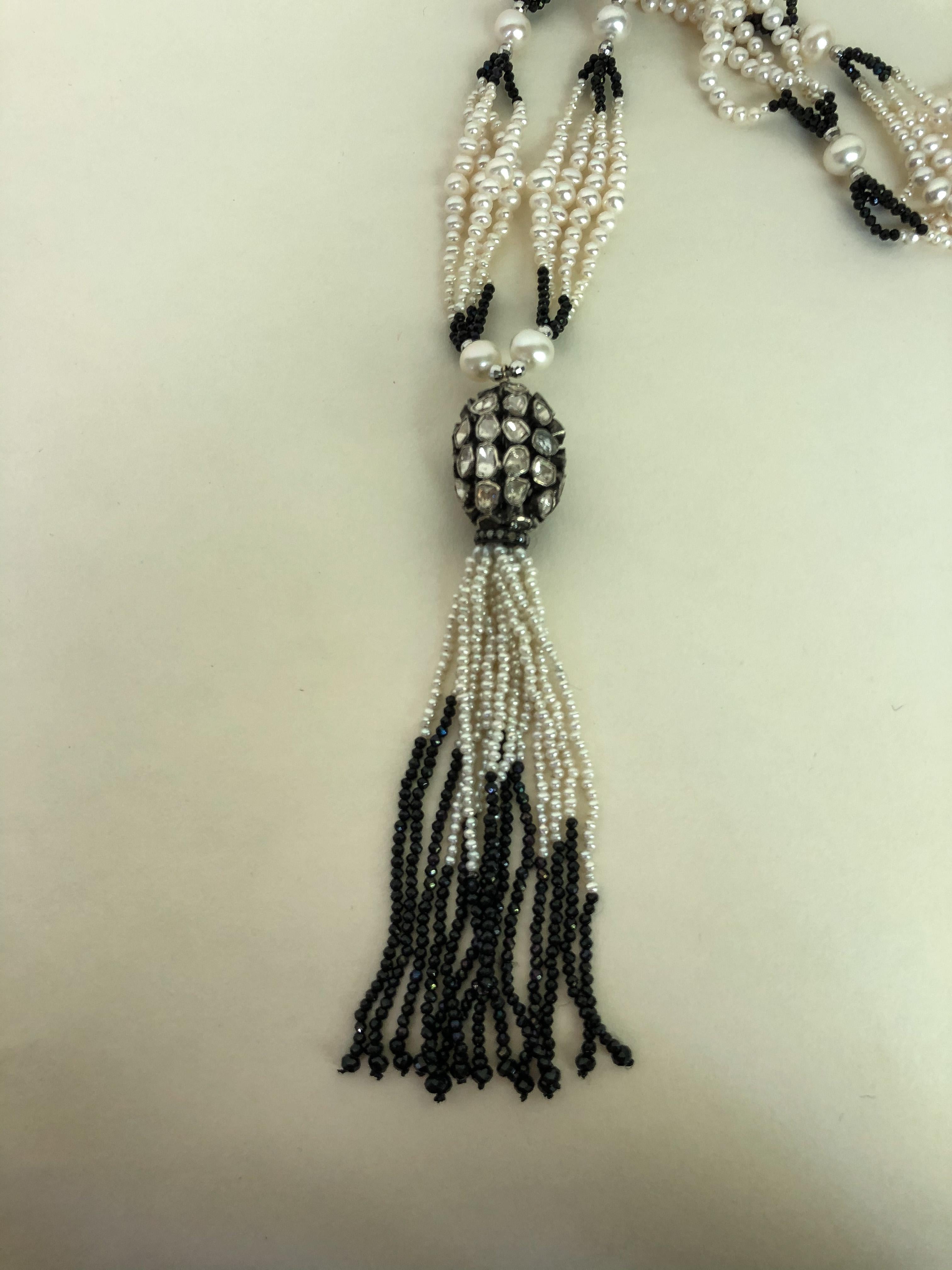 Artisan Marina J. Multi Graduated Sautoir with Raw Diamonds , White Pearls, Black Spinel