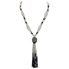 Marina J. Multi Graduated Sautoir with Raw Diamonds , White Pearls, Black Spinel