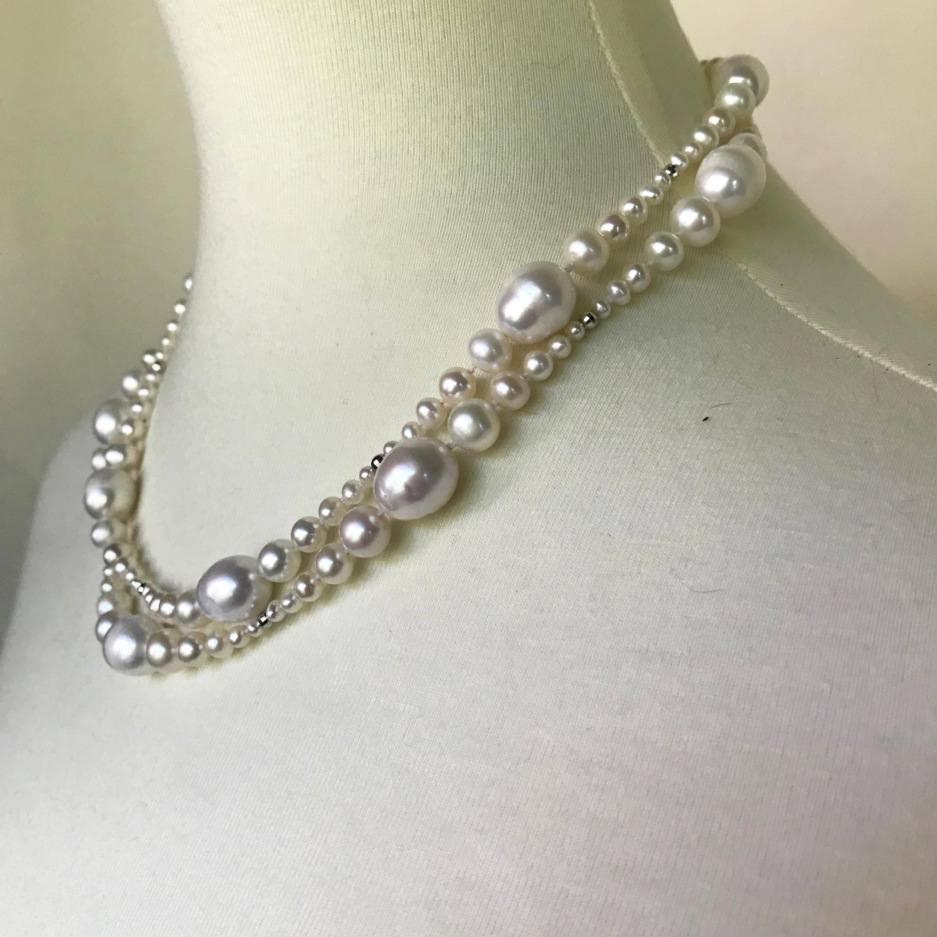 Artist Marina J Multi-Graduated White Pearl Long Necklace with White Gold Clasp & Beads