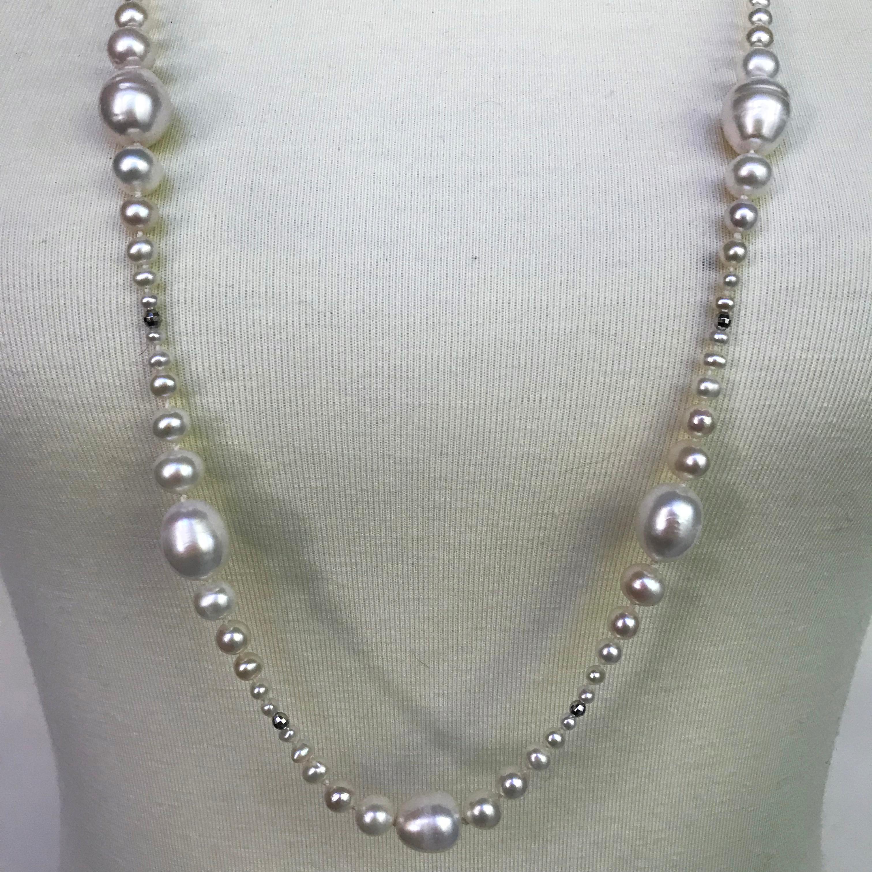 Women's Marina J Multi-Graduated White Pearl Long Necklace with White Gold Clasp & Beads