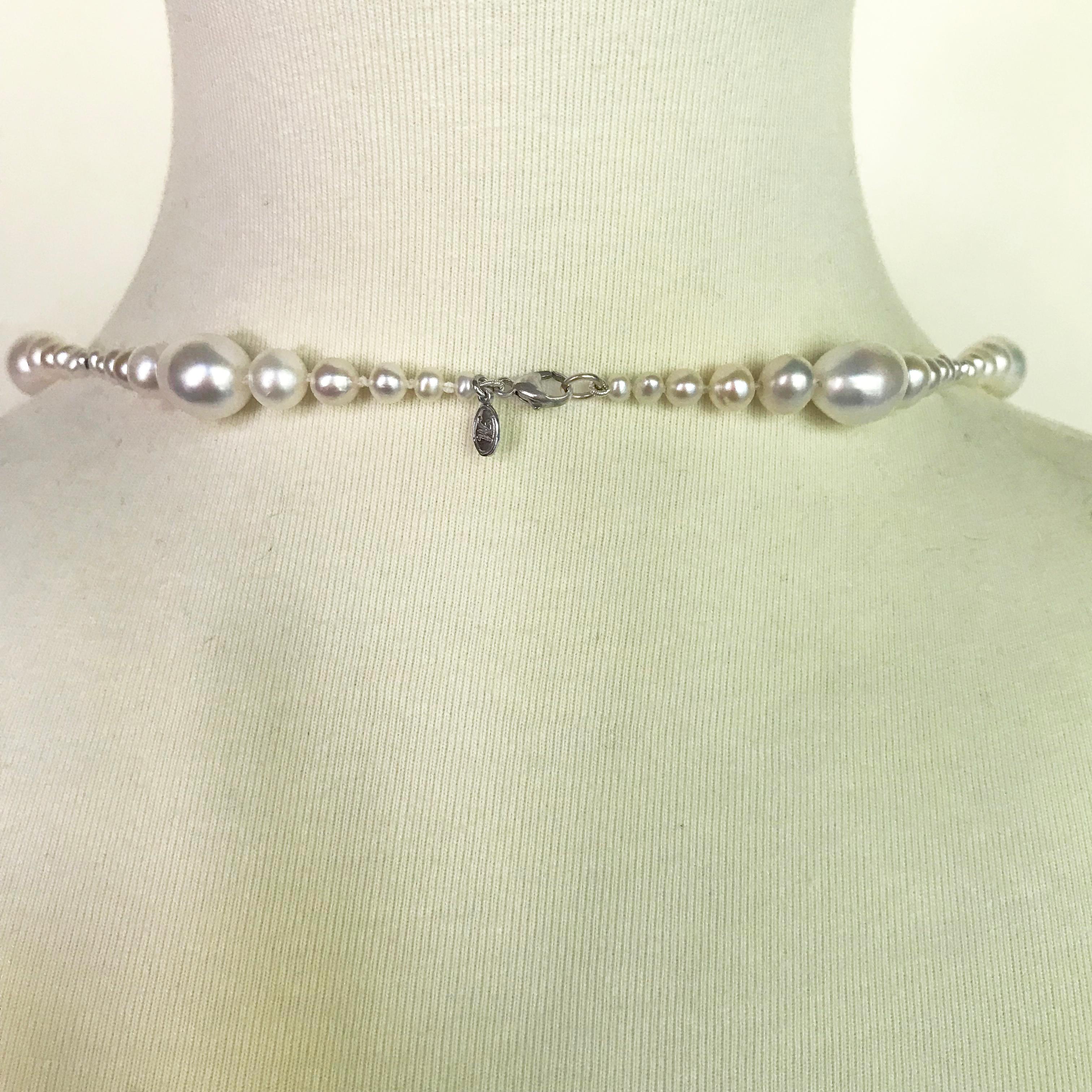 Marina J Multi-Graduated White Pearl Long Necklace with White Gold Clasp & Beads 4