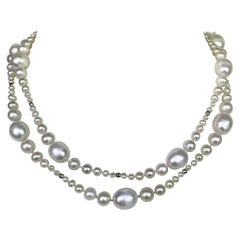 Marina J Multi-Graduated White Pearl Long Necklace with White Gold Clasp 
Beads