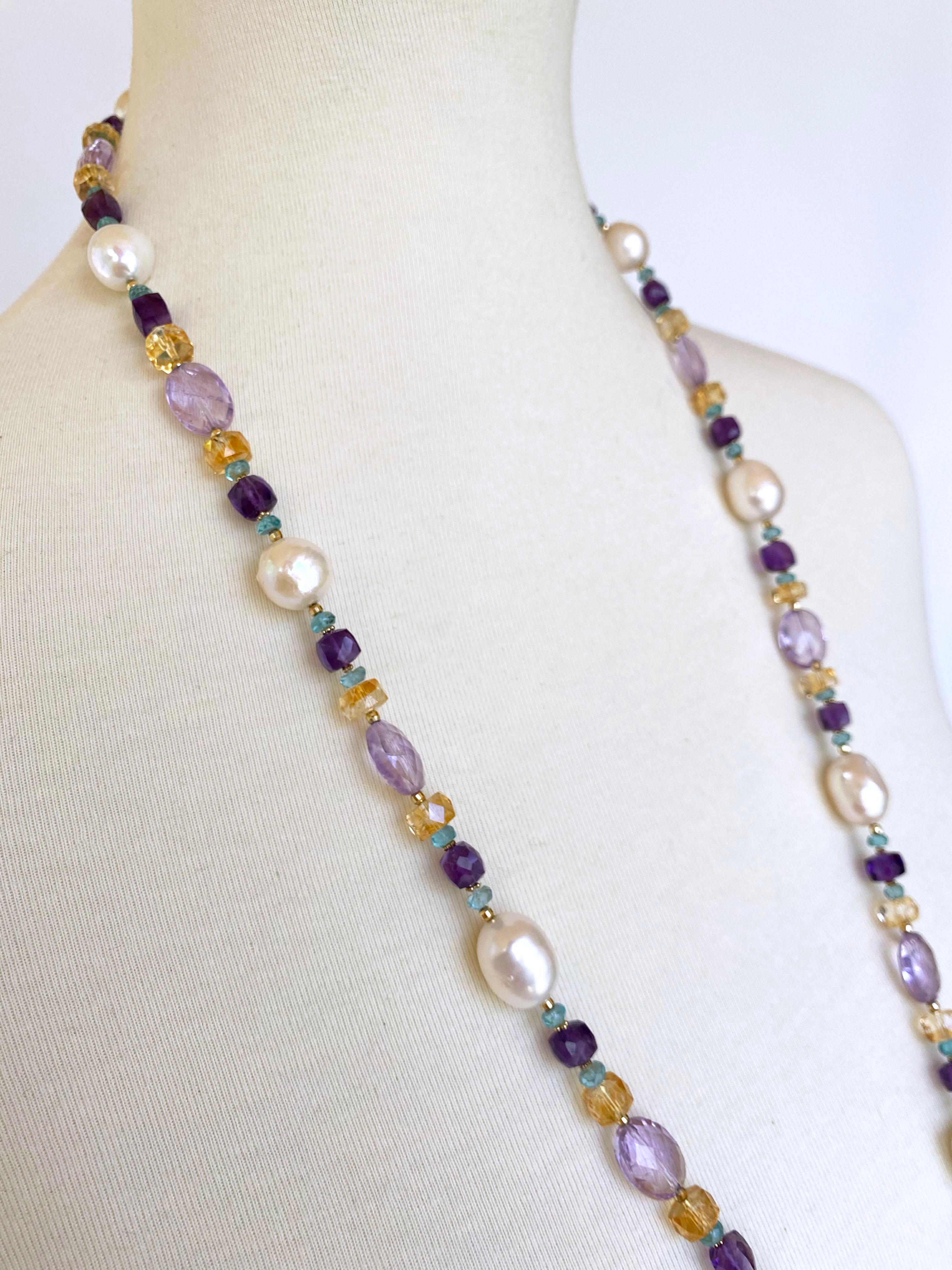 Marina J. Sautoir multi-pierres et perles avec pampille pendante et or jaune 14 carats 3