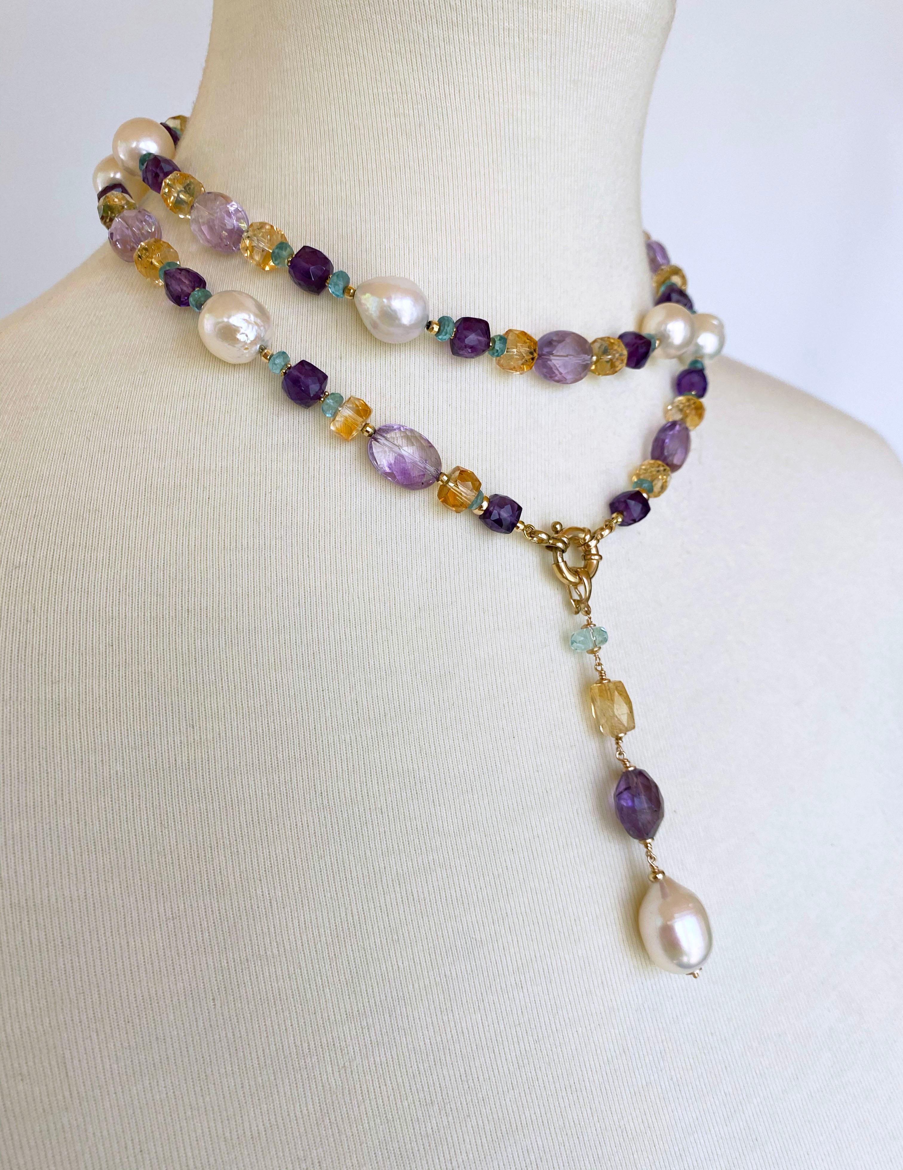 Marina J. Multi Jewel and Pearl Sautoir with Drop Tassel and 14k Yellow Gold 4