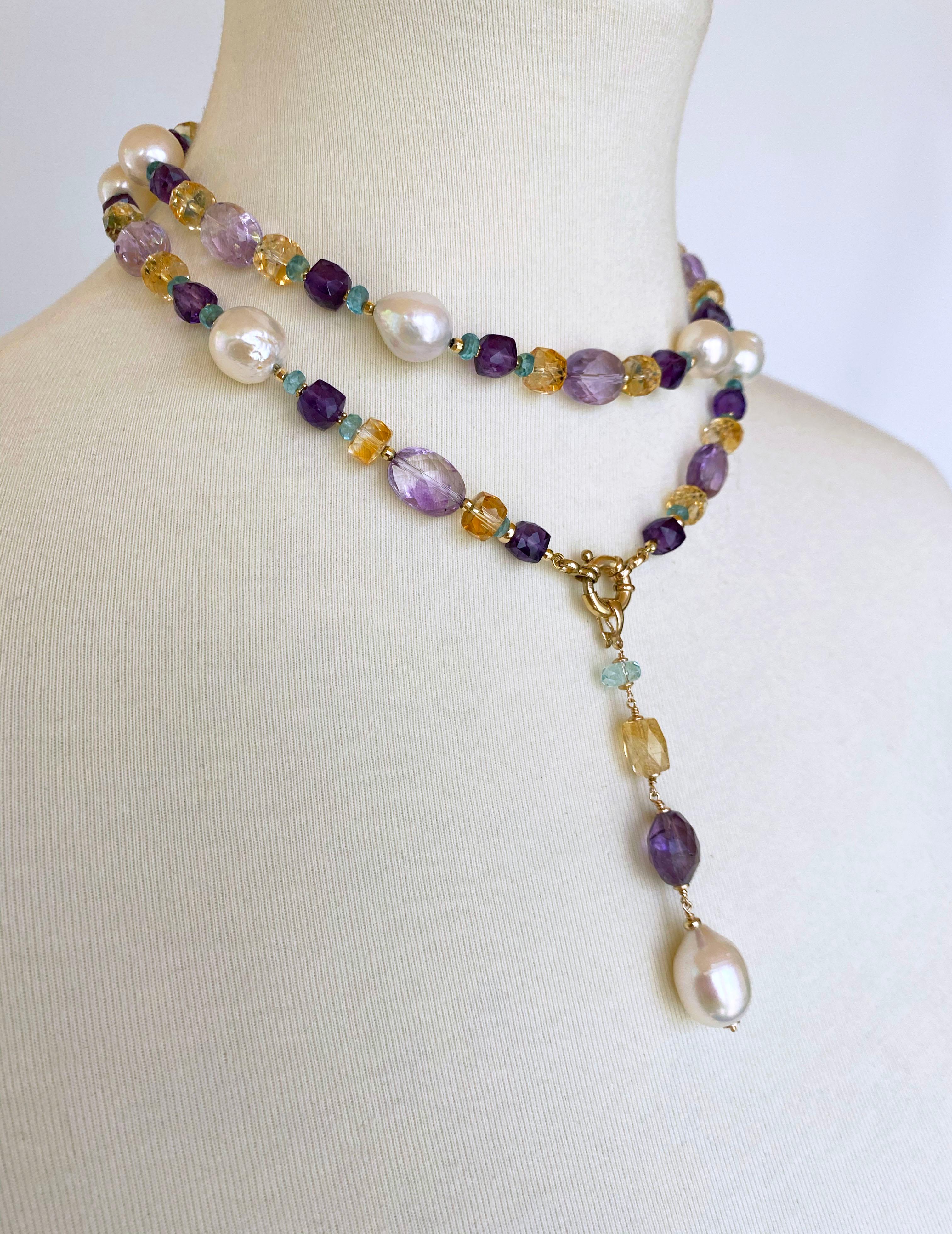 Marina J. Multi Jewel and Pearl Sautoir with Drop Tassel and 14k Yellow Gold For Sale 4