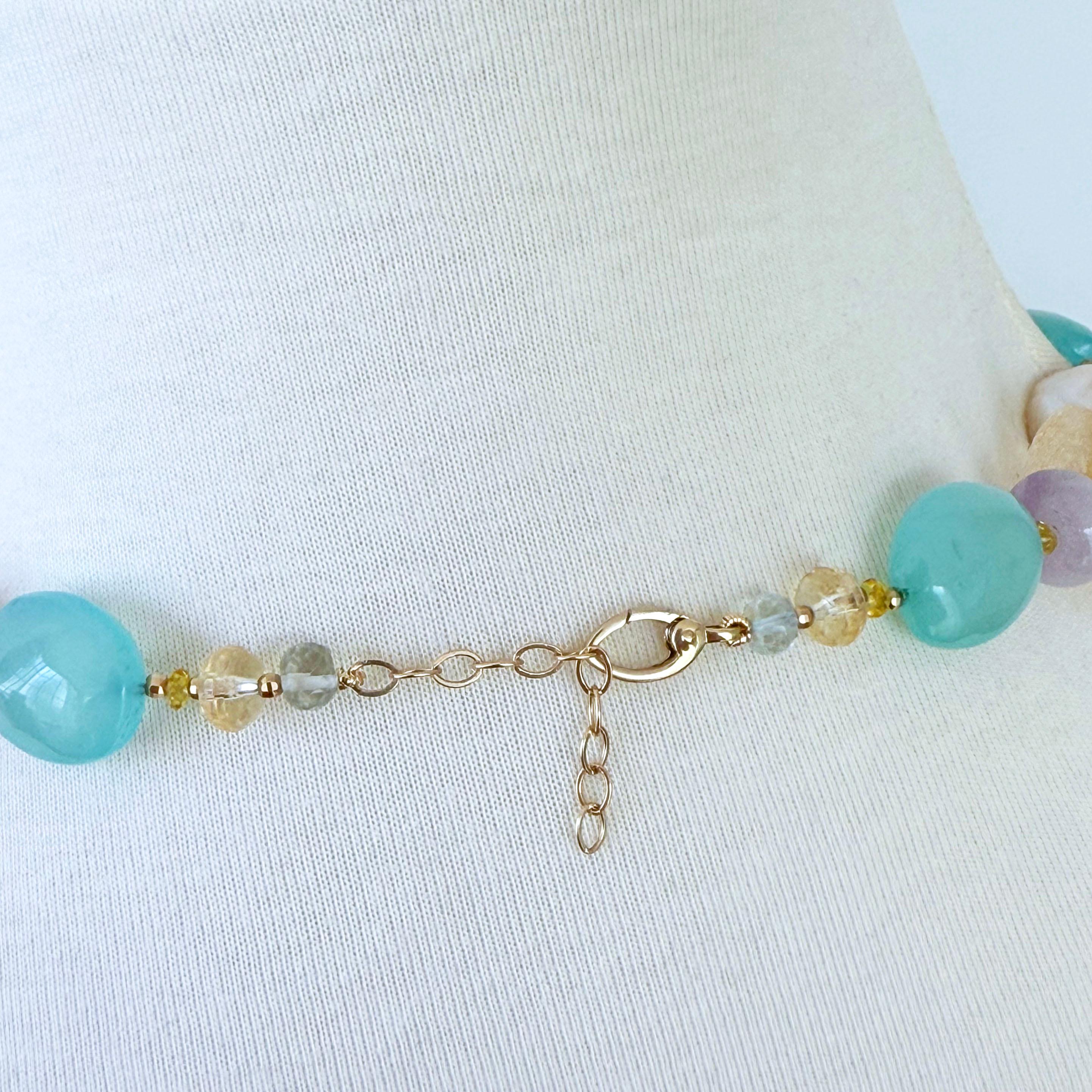 Bead Marina J. Multi Stone & Baroque Pearl Necklace with Solid Gold Adjustable Clasp For Sale