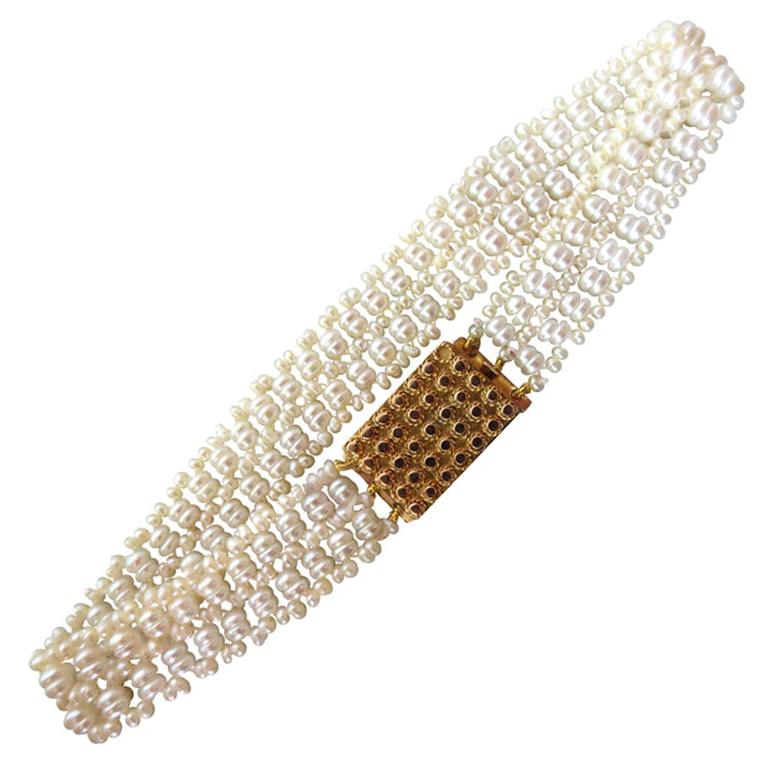 Marina J. MultiStrand Unique Woven Seed Pearl Bracelet with Antique
