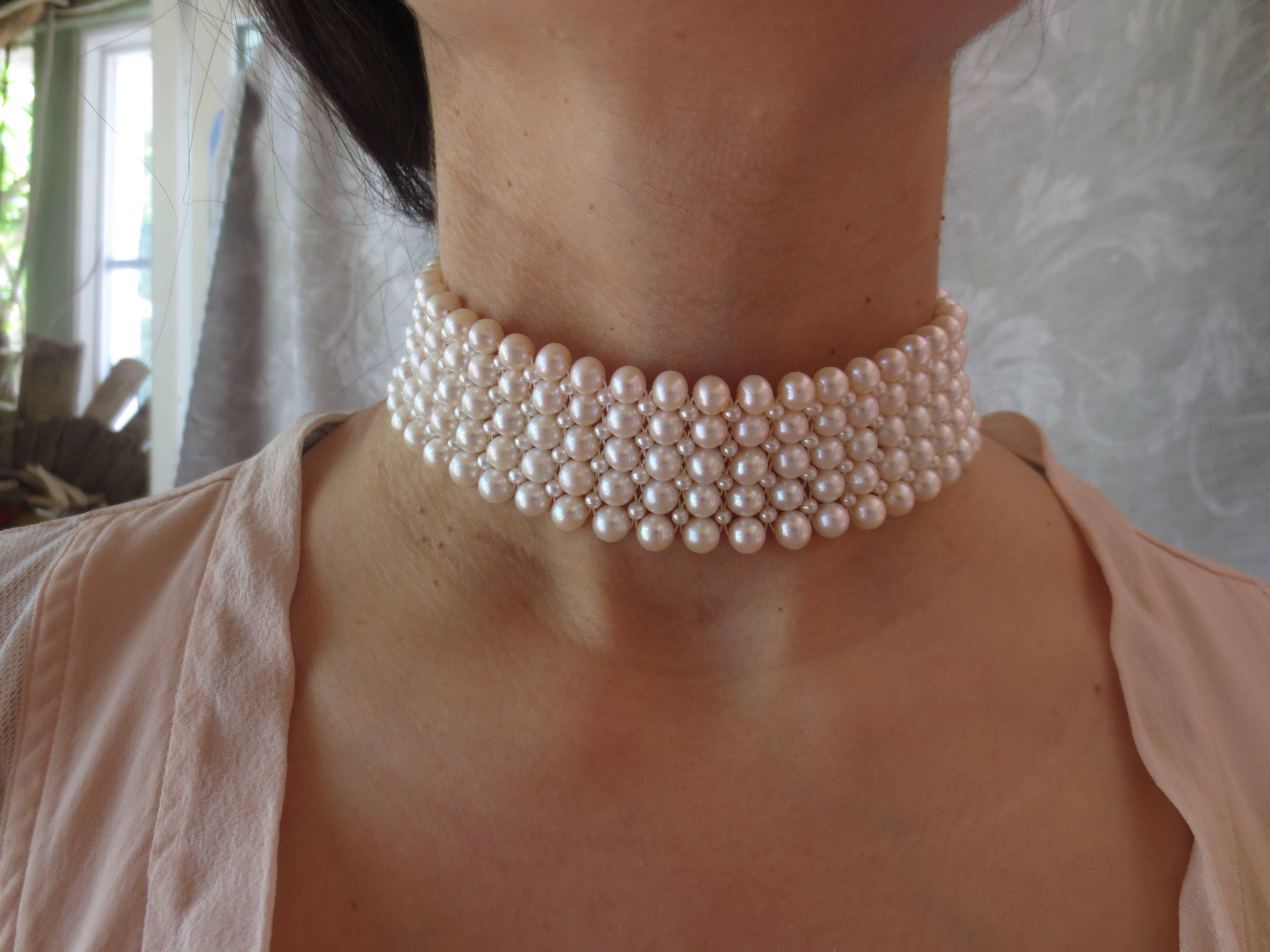 Marina J Multi-Strand Woven Pearl Choker with Sterling Silver sliding Clasp 1