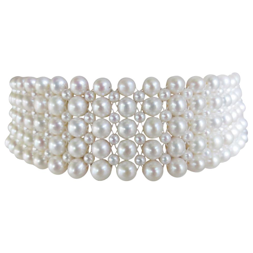 Marina J Multi-Strand Woven Pearl Choker with Sterling Silver sliding Clasp