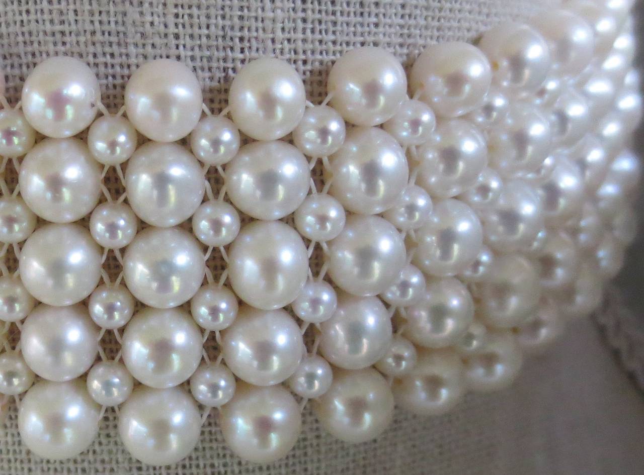 Marina J. Statement White Pearl Woven Choker with White Gold Plated Silver Clasp In New Condition In Los Angeles, CA