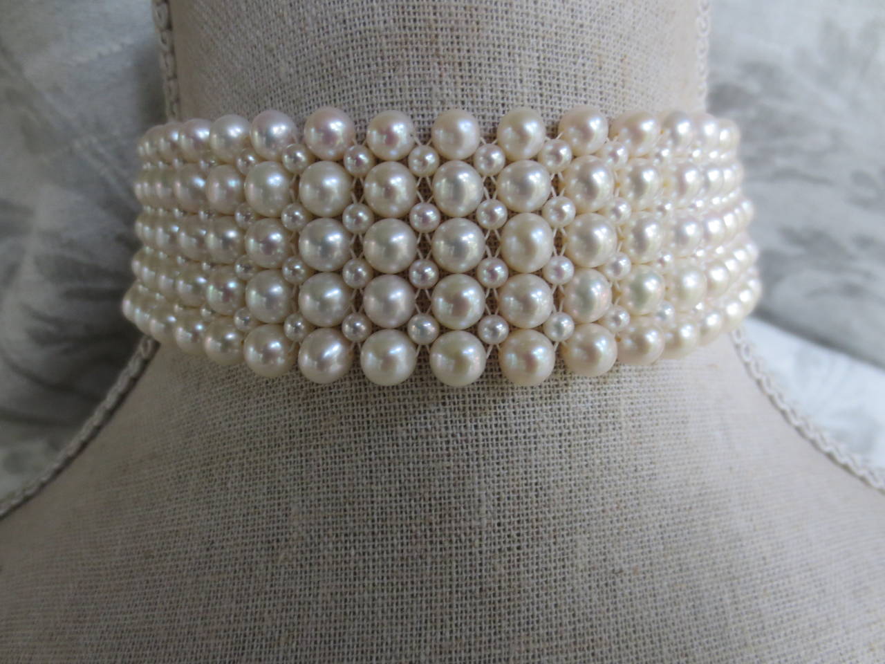 Marina J. Statement White Pearl Woven Choker with White Gold Plated Silver Clasp 1