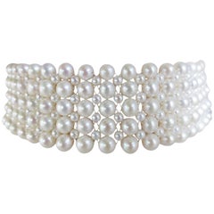 Marina J. Statement White Pearl Woven Choker with White Gold Plated Silver Clasp