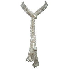 Marina J Multi-Strand Woven Pearl Sautoir with Baroque and Seed Pearl Tassels 