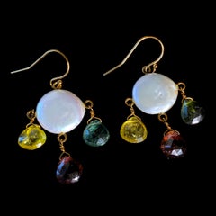 Marina J. Multicolor Tourmaline, Pearl & 14k Yellow Gold Chandelier Earrings