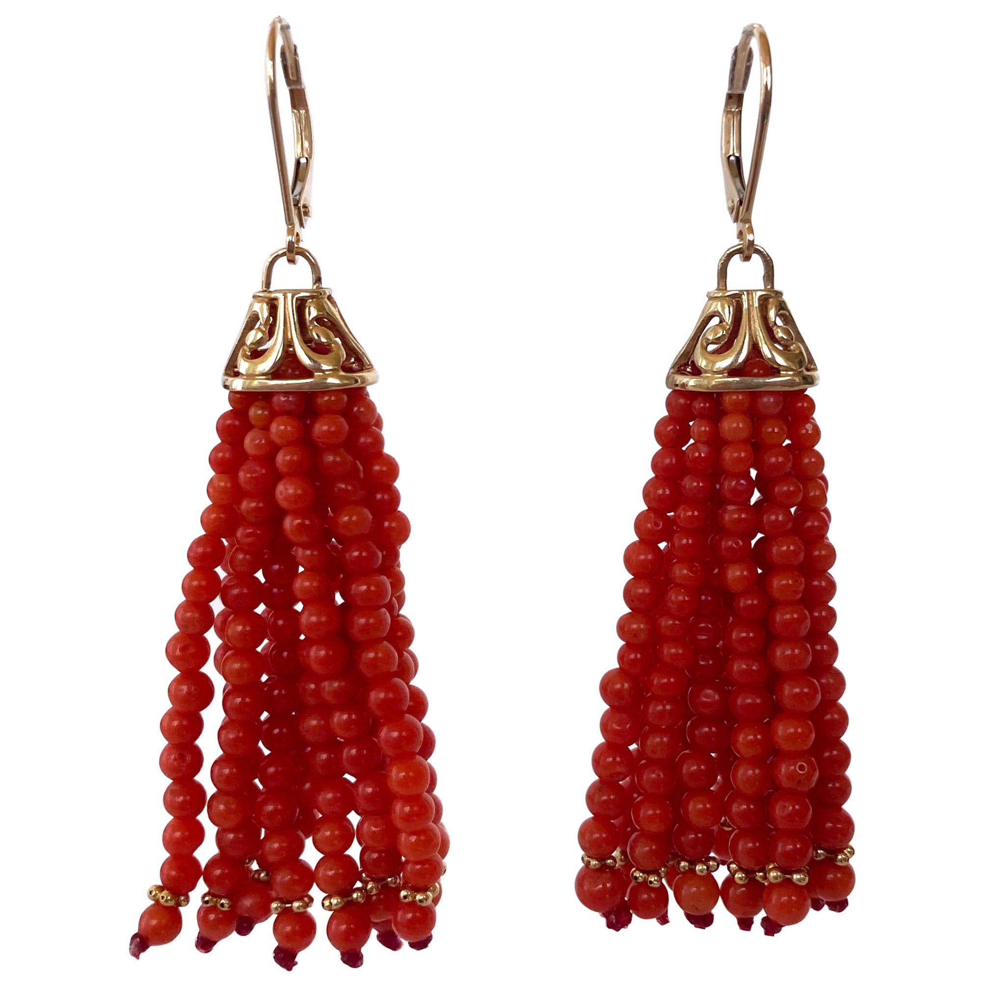 Marina J. Mutli Strand Mediterranean Coral Earrings with 14K Yellow Gold