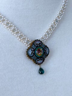 Marina J Natural Pearl Woven Necklace + Floral Mosaic Centerpiece & Gold Clasp