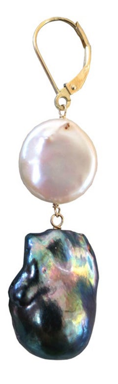 Marina J. Natural Shaped Black and White Pearl Earrings with 14K Yellow Gold