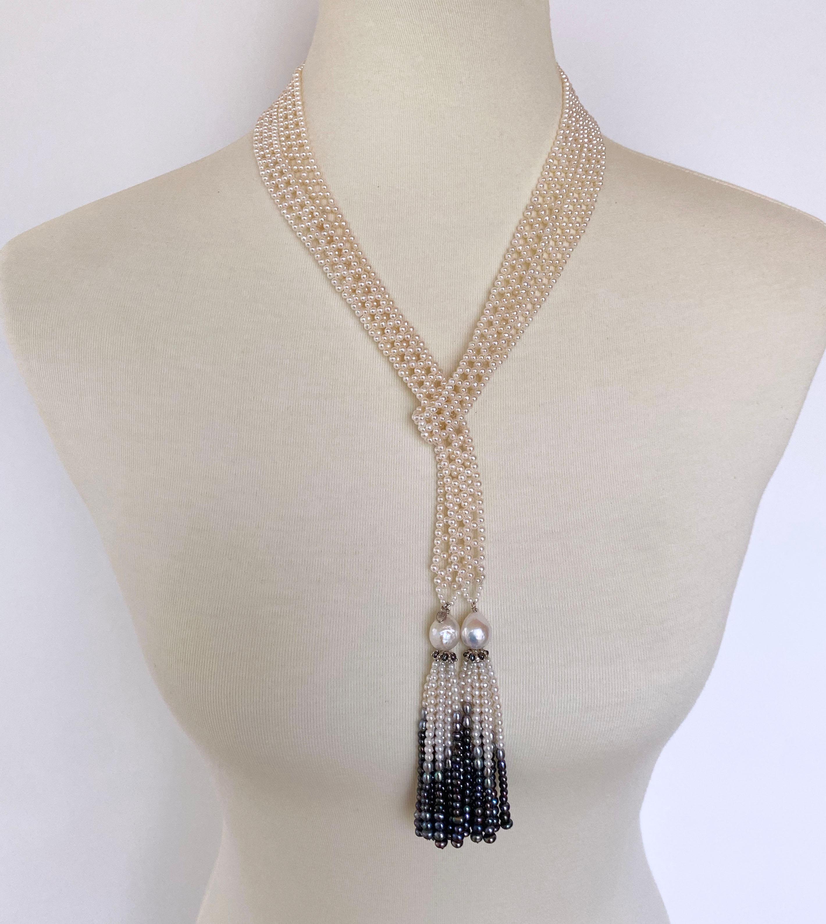 Artigiano Marina J. Sautoir con perle Ombre e oro bianco 14k in vendita