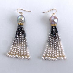 Marina J. Graduated Pearl Ombre Tassel Earrings with Diamonds & Solid 14k Gold