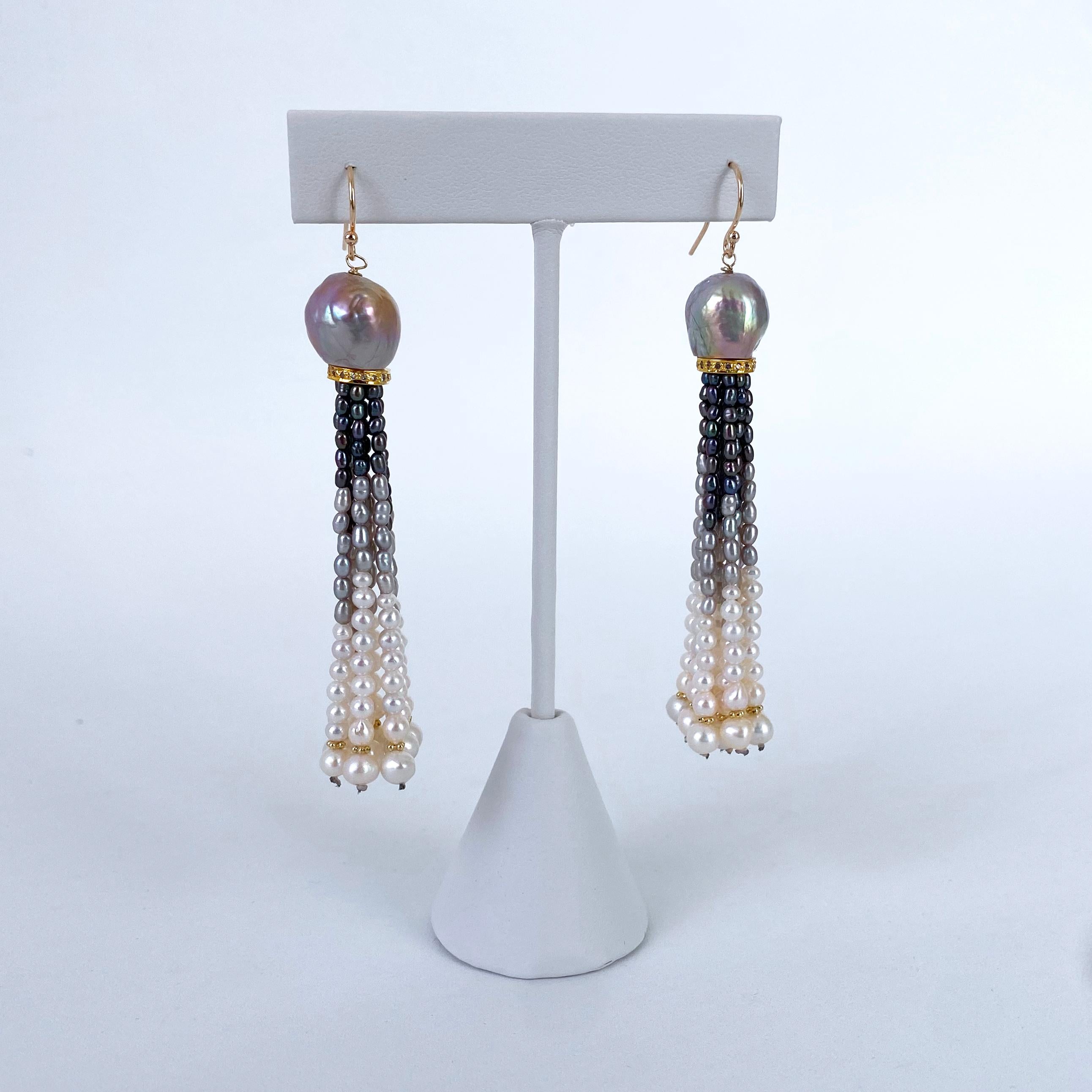 Marina J. Boucles d'oreilles à pampilles dégradées avec diamants et crochets en or 14 carats massif Neuf - En vente à Los Angeles, CA