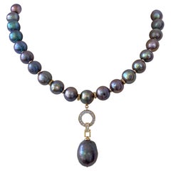 Marina J One Of A Kind Black Pearl Necklace + Diamonds & Solid 14k Yellow Gold