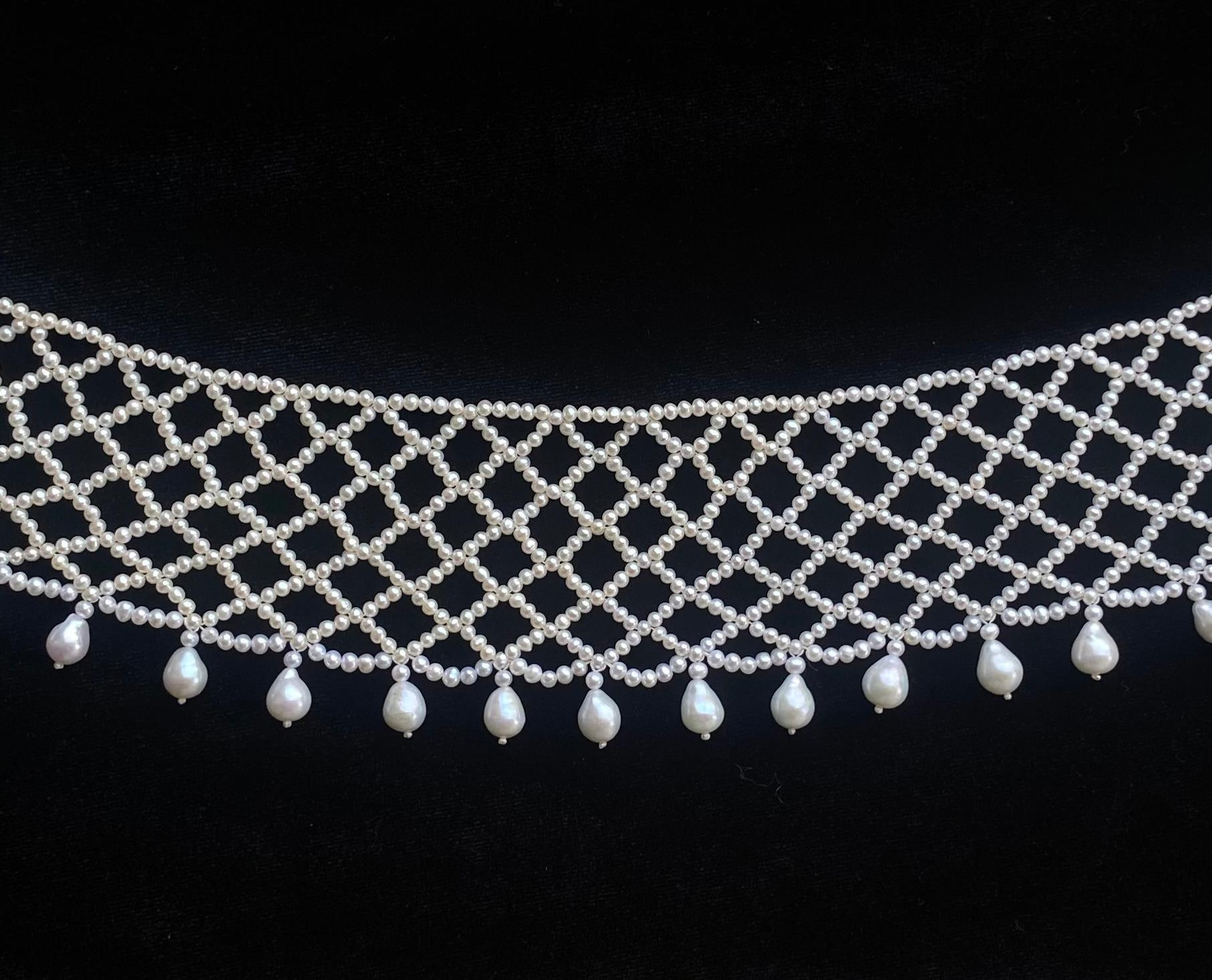 Retro Marina J One of a kind pearl choker with Rhodium Plated silver adjustable clasp For Sale
