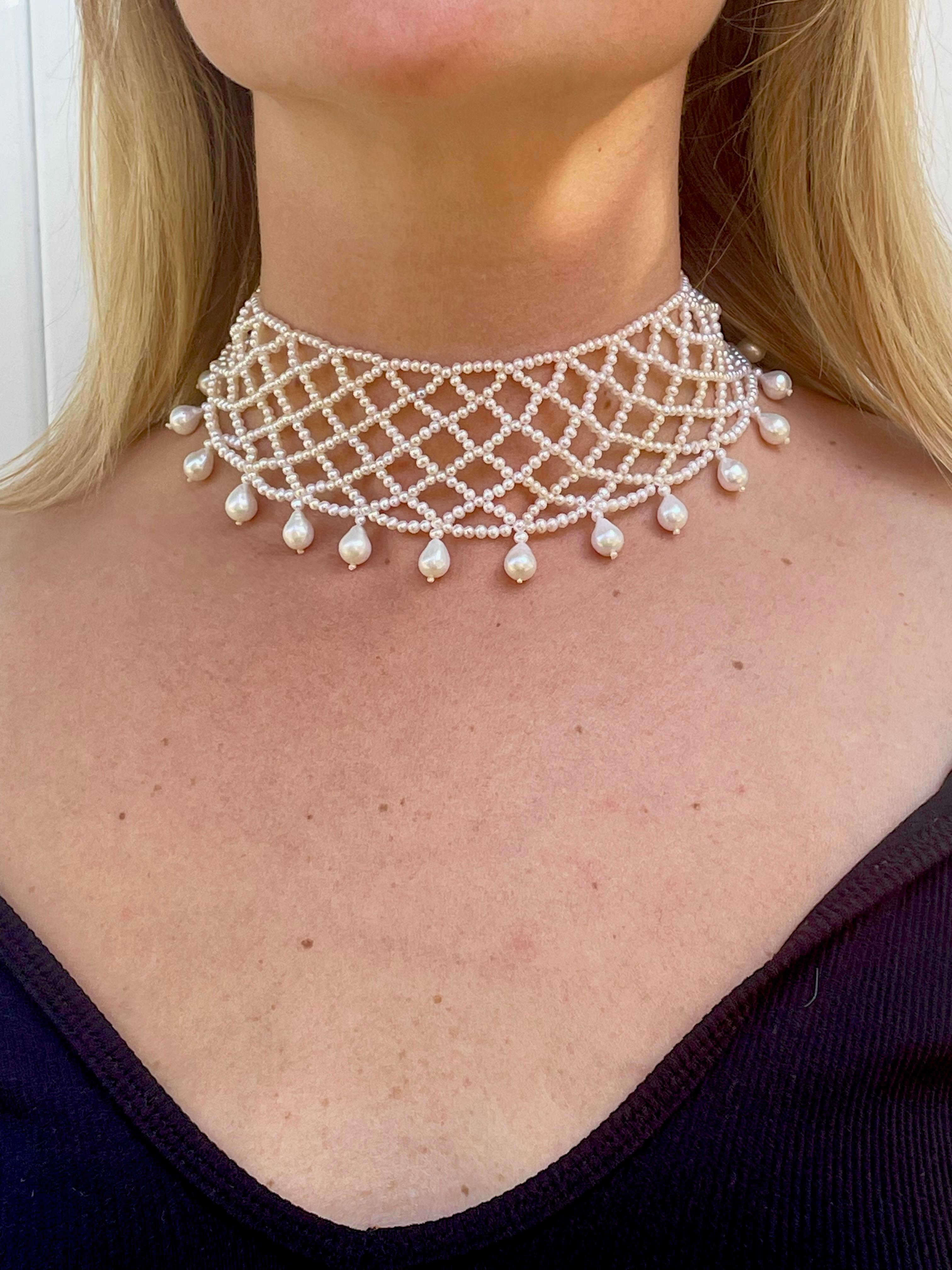 Bead Marina J One of a kind pearl choker with Rhodium Plated silver adjustable clasp For Sale