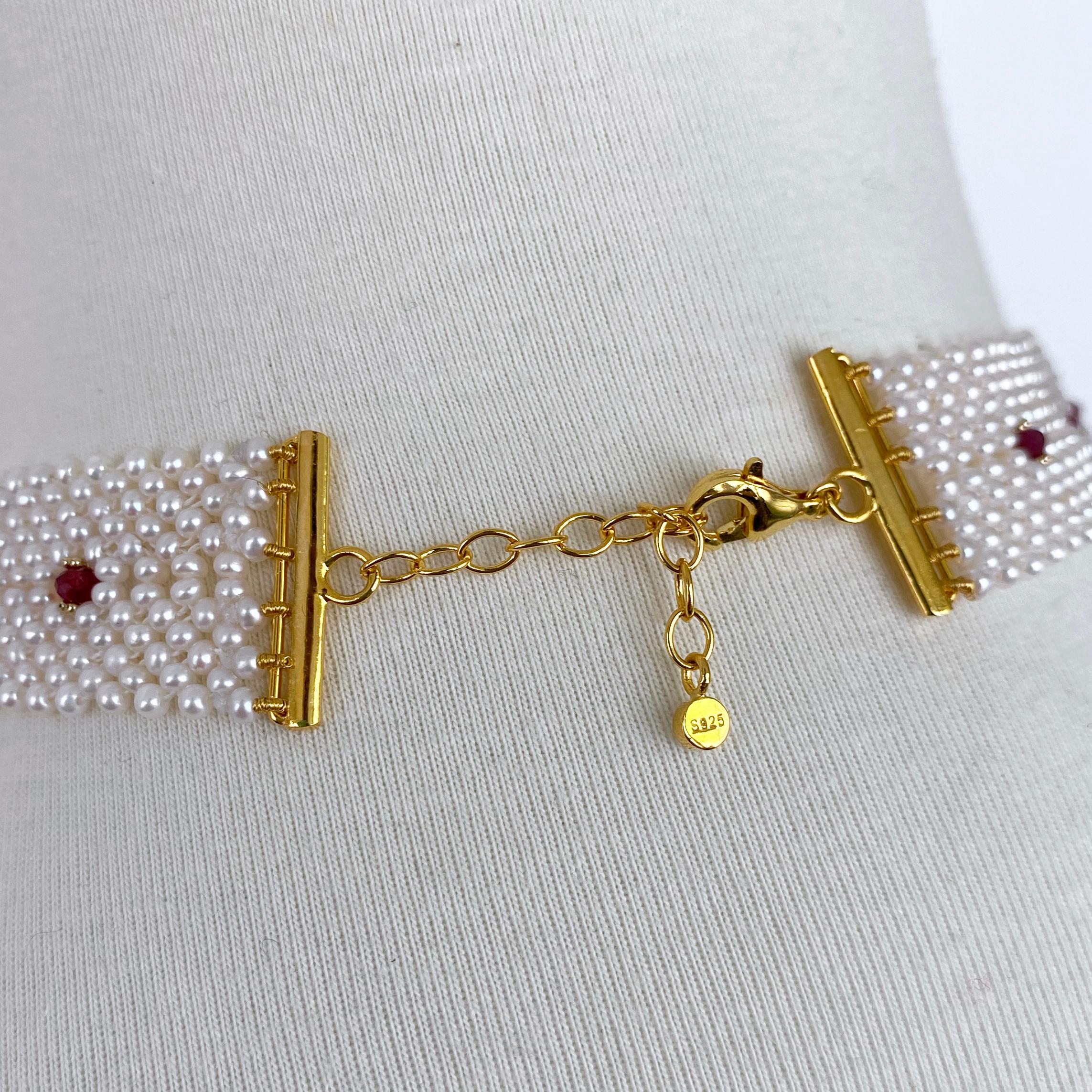 Perlina Marina J. Collana intrecciata di perle con rubini e topazio rosa, unica nel suo genere in vendita