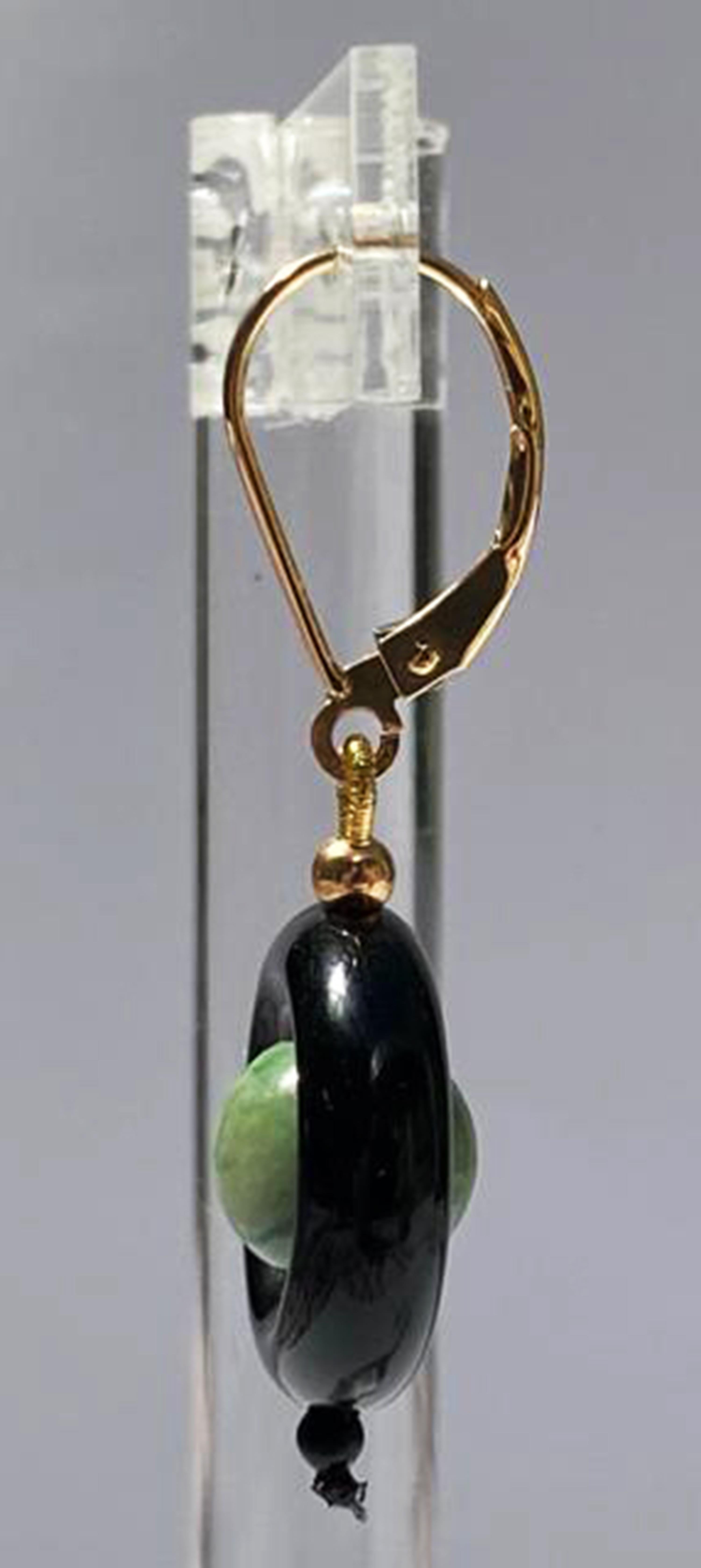 Artist Marina J. Onyx Ring and Jade Earrings with 14 Karat Yellow Gold