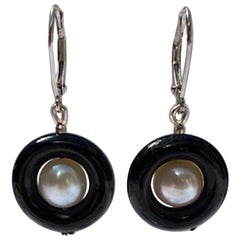 Marina J. Onyx Ring and Pearl Earrings with 14 Karat Gold Lever-Back and Bead